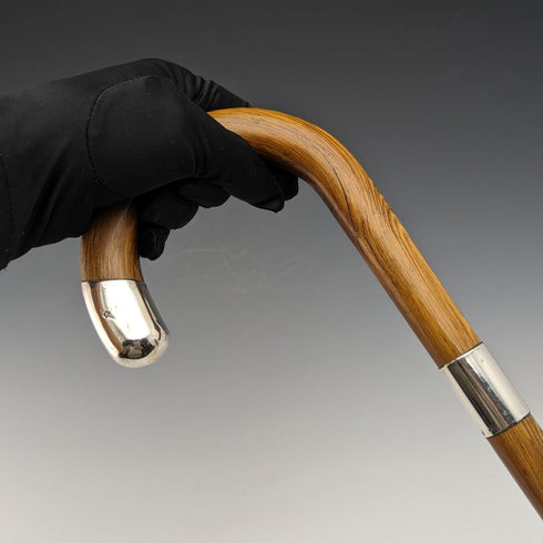 1926 British Vintage Men's Cane Sterling Silver Decoration Wood Grain Brown Shaft 92.5cm